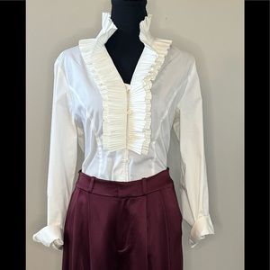 Chaus Long sleeve button blouse with structured ruffled collar
